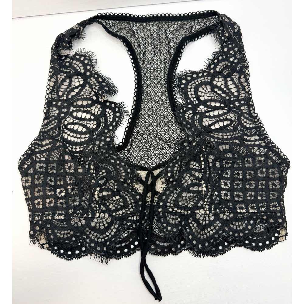Victoria's Secret Black Lace Racerback Bralette Bra Size XS Lace Up Front